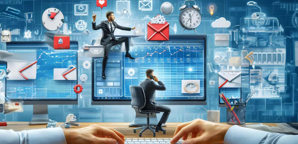 Illustration of a workdesk with workplace related elements