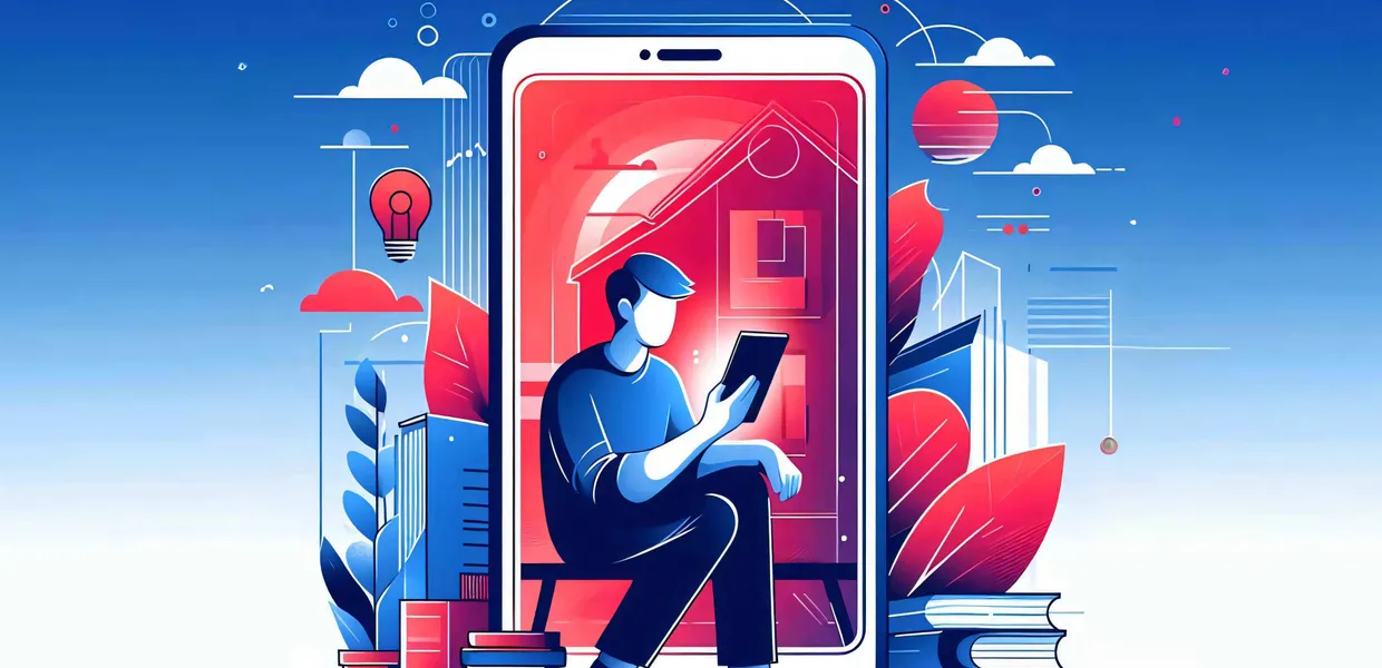 Illustration of a person reading from his mobile